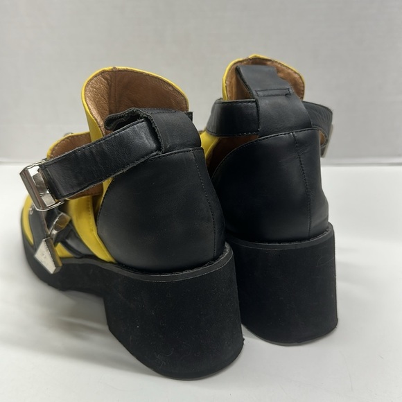 Jeffrey Campbell Coltrane Boots Heeled Leather Neoprene Yellow Black Women's 5.5 - Picture 3 of 9